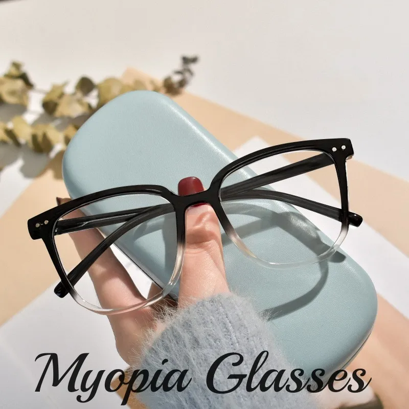 

Trendy Fashionable Big Frame Myopia Glasses Men Women New Square Near Sight Eyewear Ladies Vintage Retro Clear Lens Eyeglasses