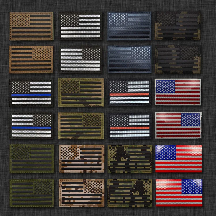 

Reflective American Flag Embroidered Patches United States US Flags Tactical Military Patch PVC Rubber Embroidery Badges