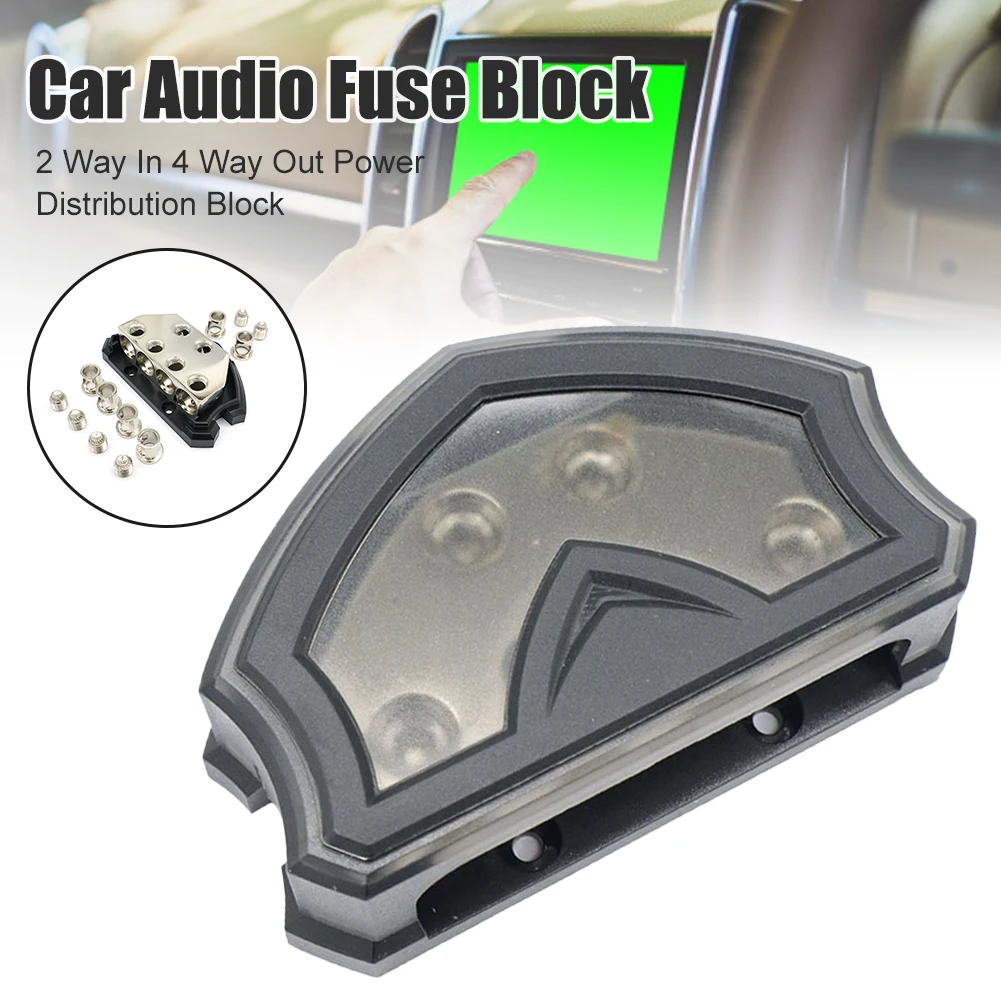 

2 Way In 4 Way Out Car Power Distribution Block 0/4AWG Car Audio Stereo Power Fuse Holder for Car Audio Splitter