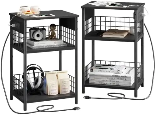 

Набор из 2 настольных с зарядной станцией и USB-портами, 3-х уровневый стол для гостиной, кабинета, спальни, узкий прикроватный столик для дивана