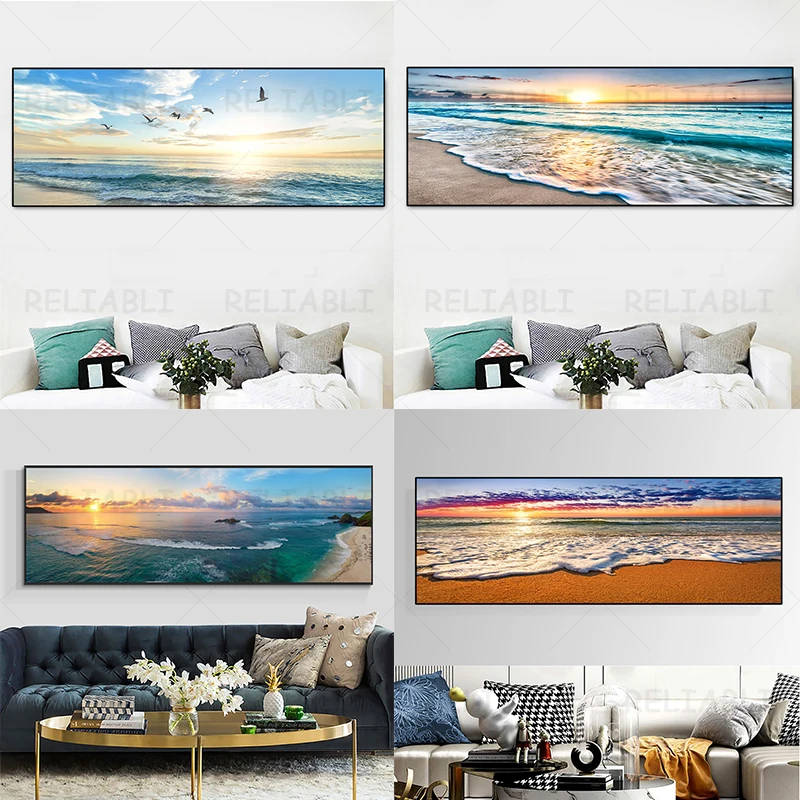 Пейзаж пляж волны Закат Холст Живопись Природа морской пейзаж плакаты и принты