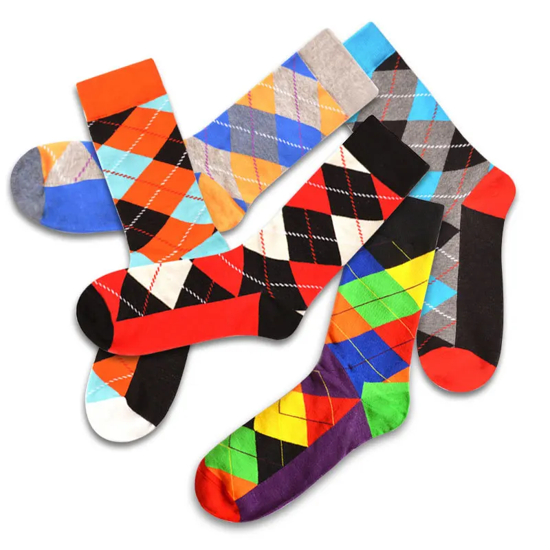 Цветные носки в стиле Харадзюку, Веселые носки с геометрическим рисунком, хлопковые цветные клетчатые полосатые носки для подарка, забавны...