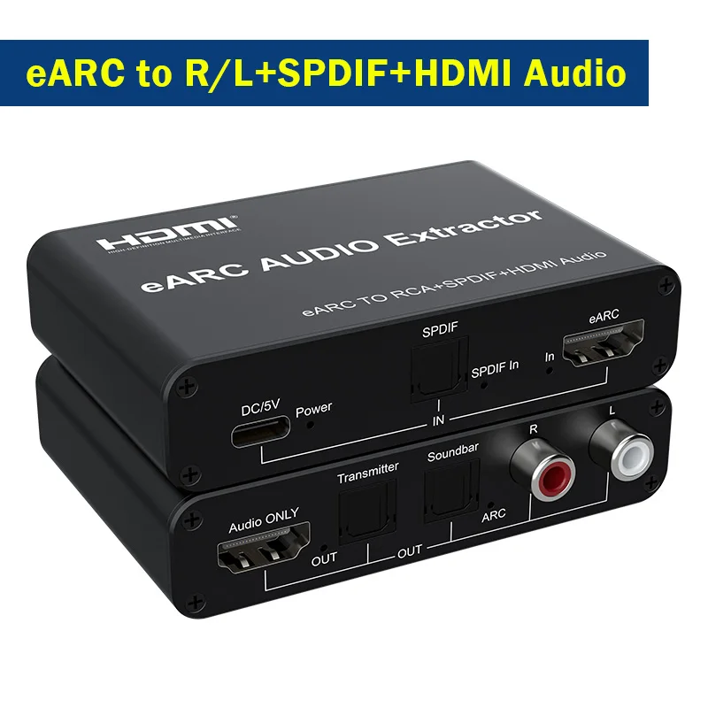 Фото Аудиоэкстрактор 192 кГц eARC/ARC, конвертер eARC в HDMI, оптический/SPDIF RCA L/R для подключения к портам ARC/eARC телевизоров к саундбару/усилителю №1
