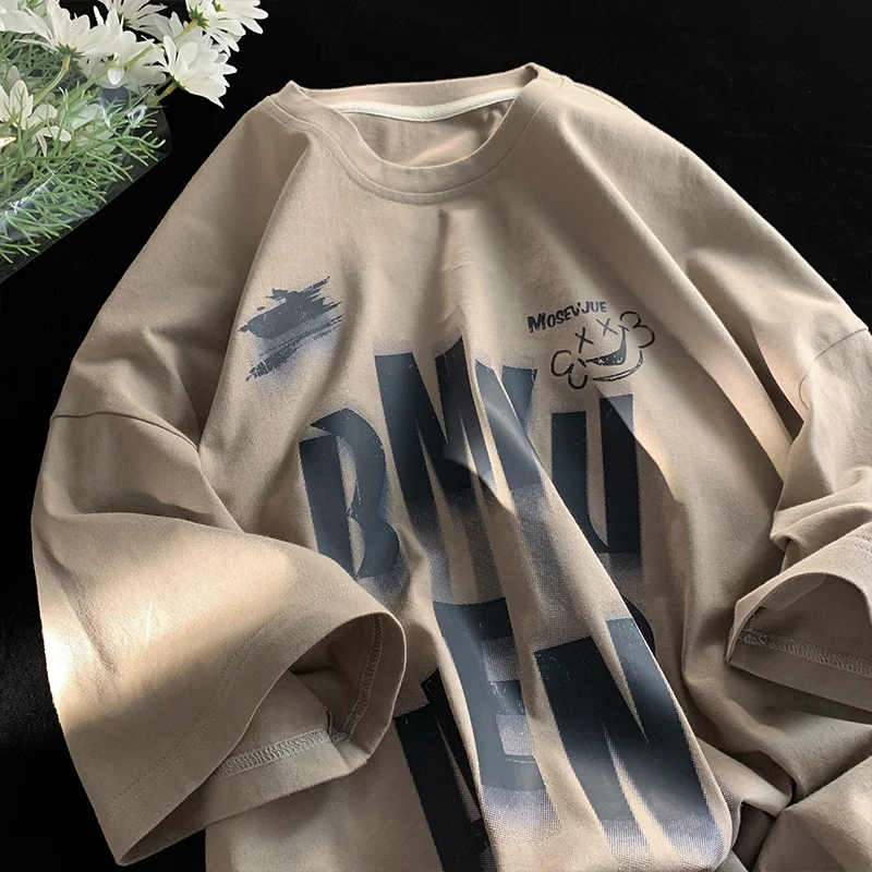 

Men's Summer Korean Fashion Streetwear Oversized Graphic Tees Tops Short Sleeve T-shirts Retro Half Sleeve T Shirt Tide Clothes