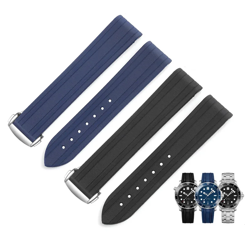 Качественный резиновый ремешок PEIYI для часов подходит серии Omega 300 черный синий