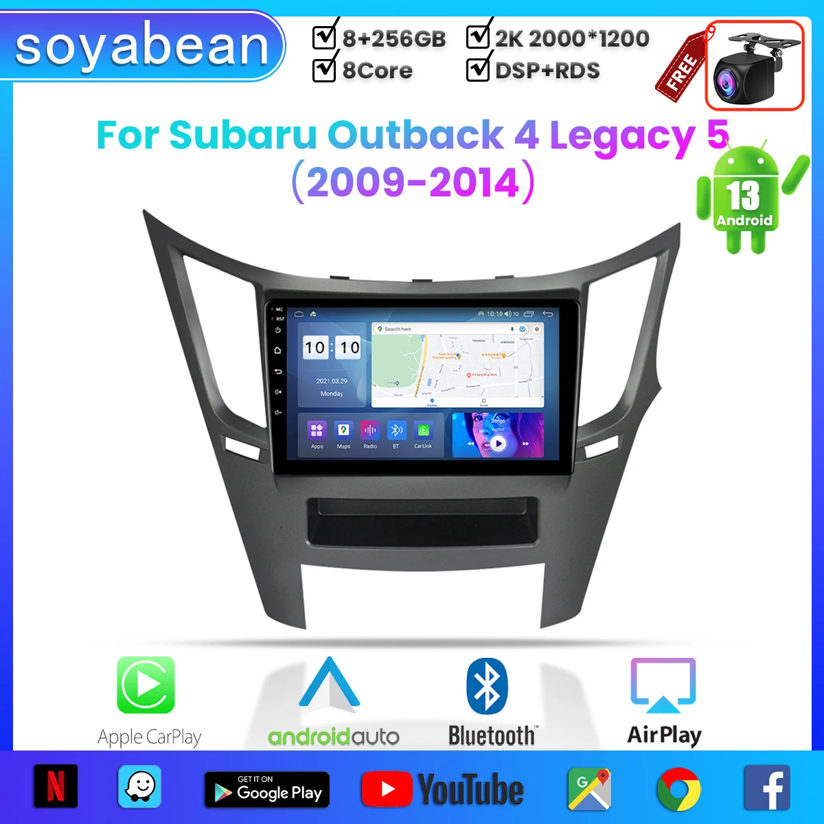 

Автомобильный радиоприемник Android 13 для Subaru Outback 4 Legacy 5 2009-2014, 9-дюймовый мультимедийный плеер с 4G WiFi Carplay и 2Din GPS