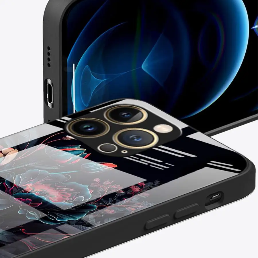 Фото Чехол-накладка из стекла для iPhone 17 Pro Max 16 14 XR 8 Air 13 11 15 Plus 12 с цветочным принтом пионов №2