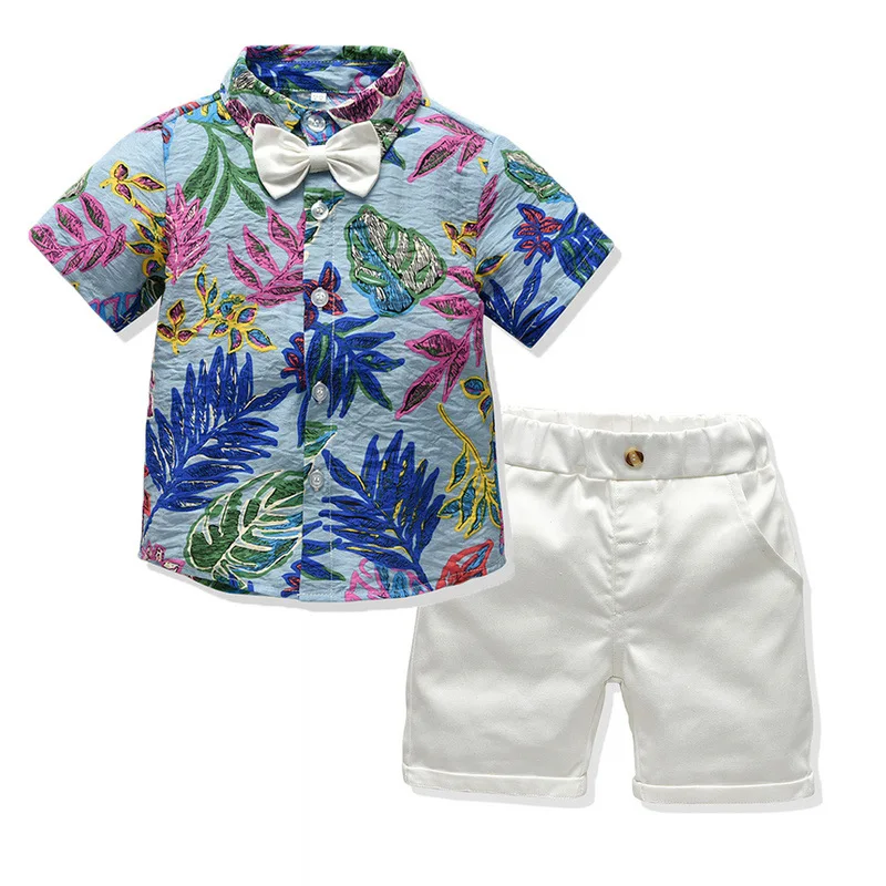 Children's Clothing Summer Short-sleeved Floral Shirt + Boy Shorts Casual Two-piece Baby Multicolor Beach Clothes Hot