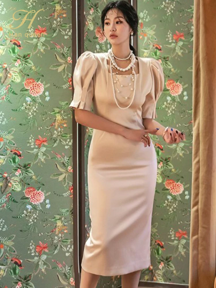 

Женское офисное платье-карандаш H Han Queen, повседневное облегающее платье с пышными рукавами, для работы вечерние, лето 2022