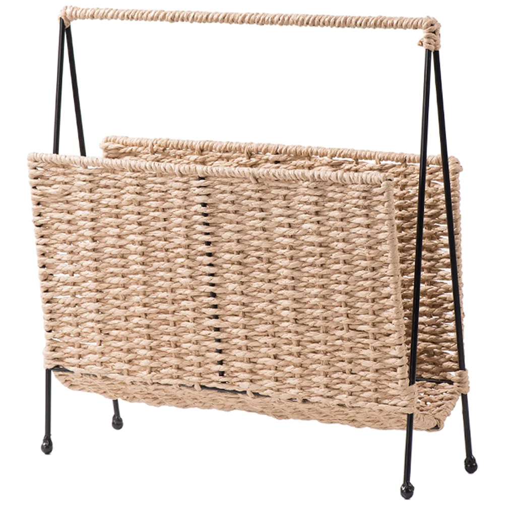 

Magazine Storage Basket Holder Woven Rack Standing Rattanbook Organizer Standfloor File Snack Bin Wicker Baskets Desktop