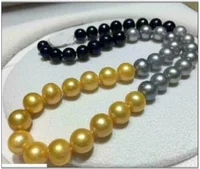 Real AAA++ 10-11mm Natural round south sea golden pearl necklace 18"