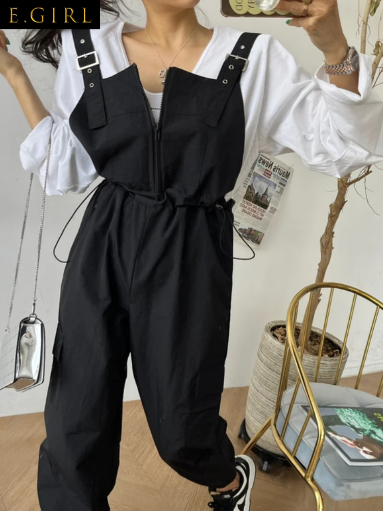 E GIRLS     Jumpsuit   Women 2022 New Bottoms Drawstring Chic Wide Lag Pants Bodysuit Rompers Streetwear Casual Jump Suit