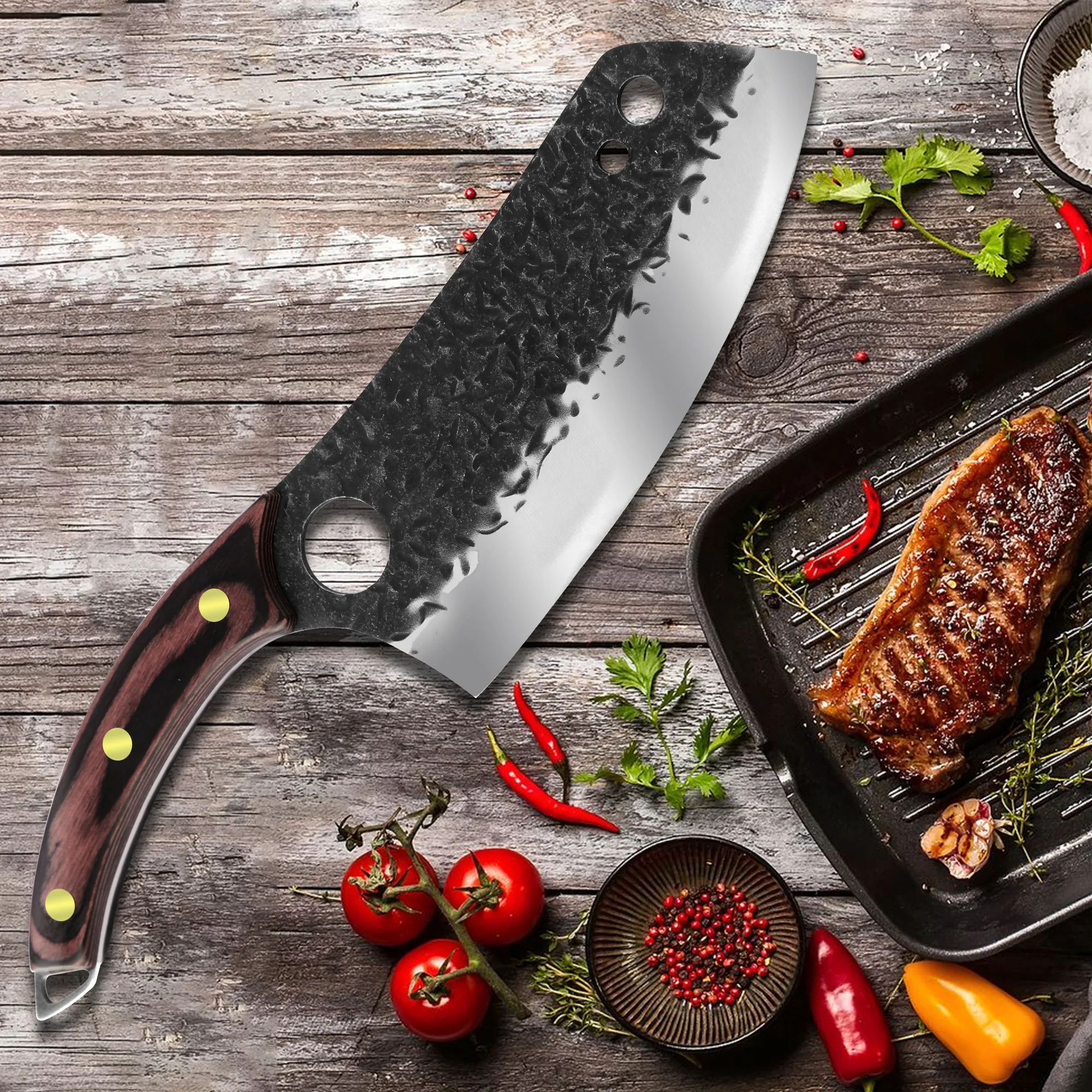 

Профессиональный Мясницкий кухонный нож, кованые Ножи ручной работы для мясника, нарезка, шеф-повара, нож для приготовления пищи, нож для ов...
