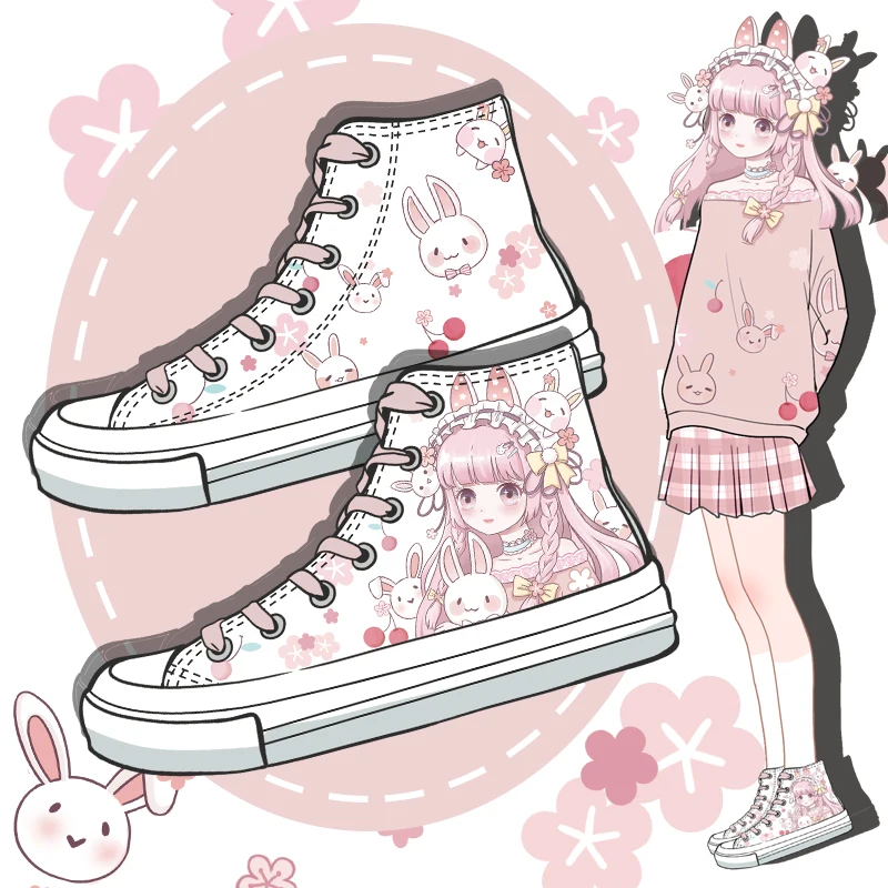 

Amy and Michael Kawaii Lolita Shoes for Girls 2022 Spring Hand Painted Canvas Sneakers Flat Espadrilles Woman Vulcanize Shoes