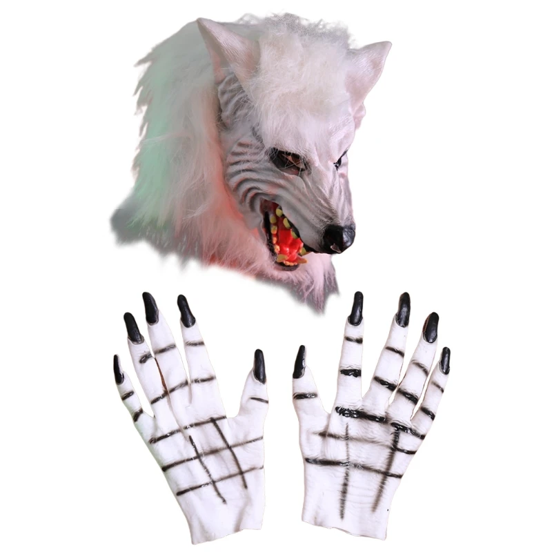 

Party Cosplay Dress up Faceshield Wolf Claws Gloves Horror for Head Mask Set Halloween Costume