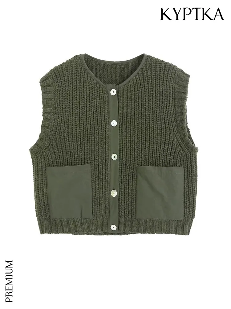 

Женский укороченный Трикотажный жилет KYPTKA, Черный винтажный жилет без рукавов, на пуговицах спереди, на лето 2019