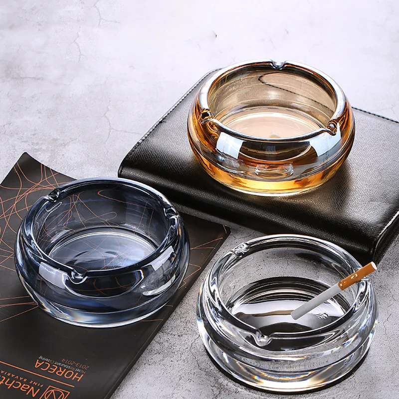 Round Colorful Crystal Glass Ashtray Personality Creative Ins style Home Ashtray Living Room Cafe Glass Ashtray Women Ashtray