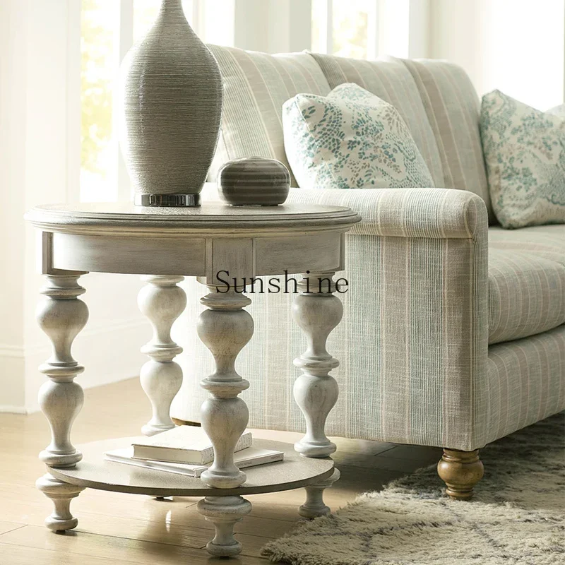 Американский классический круглый журнальный столик из цельного дерева резной