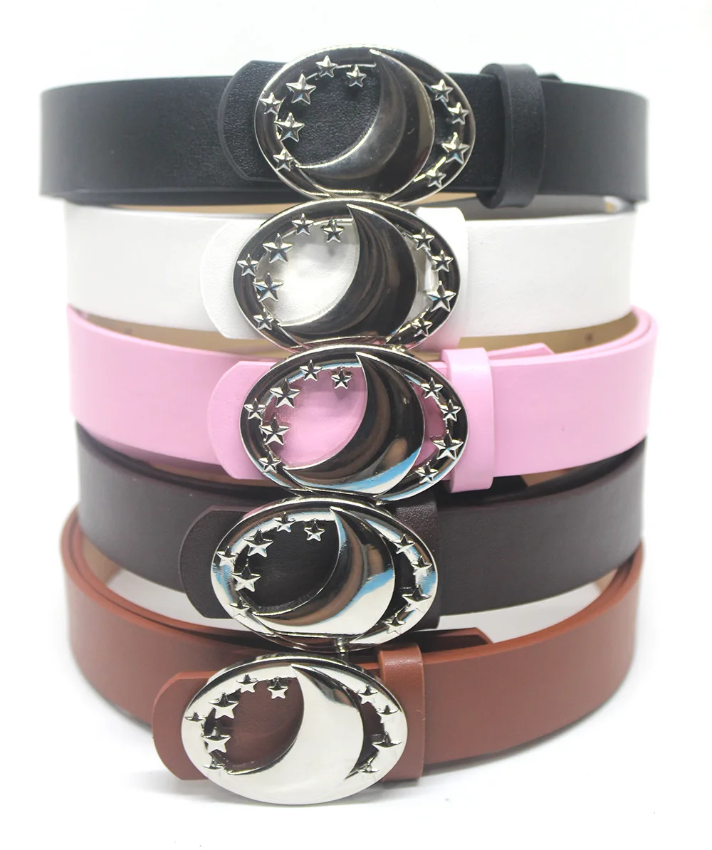 Trendy New Style With Stars And Moonlit Buttons, Men's And Women's Belts Paired With Jeans, Skirts, And Versatile Belts