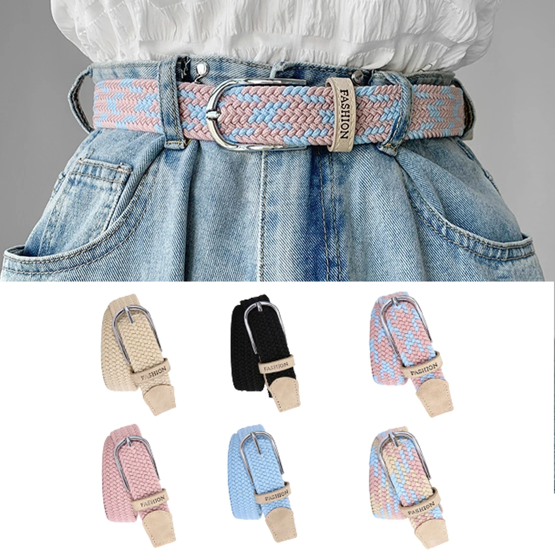 3CMX100CM Unisex Thin Belt Women Casual Knitted Pin Buckle Men Belt Woven Canvas Elastic Expandable Braided Stretch Belts