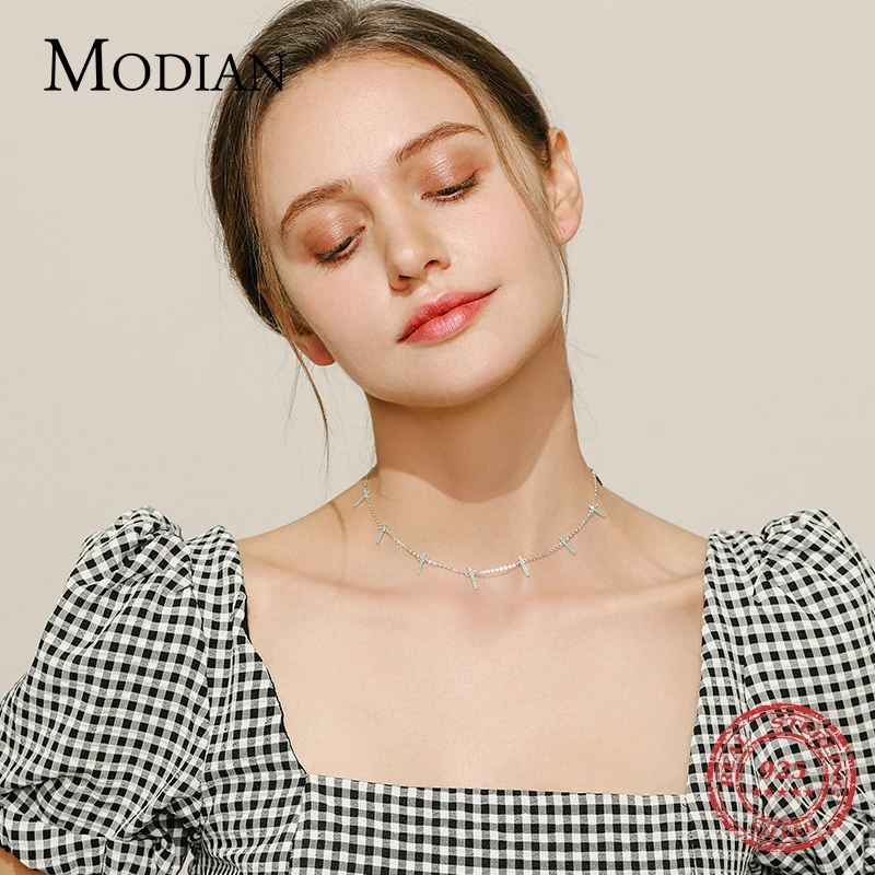 

MODIAN New 925 Sterling Silver Vintage Charm Turquoise Geometric Short Choker Necklace Chain for Women Wedding Statement Jewelry