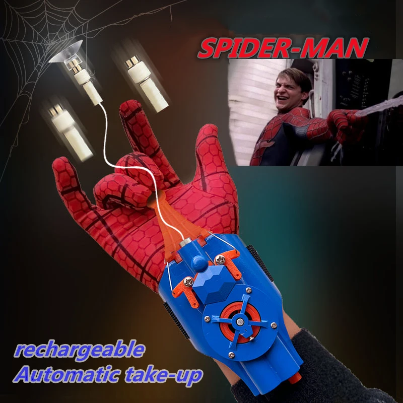

2022 Cosplay Spiderman Launcher Device Silk Real Rope Wrist Jet Spider Silk Extraordinary Wrist Luminous Parker Cosplay Toy Gift