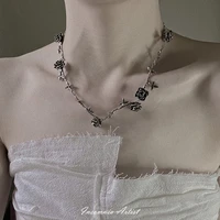 2022 new design sense thorn rose old vintage necklace silver dark niche design sense flower fashion high quality jewelry