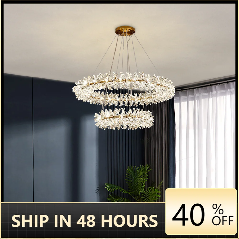 

New Copper LED Modern Round K9 Crystal Chandelier For Dining Room Design Kitchen Island Lighting Fixtures Plated Chrome G4