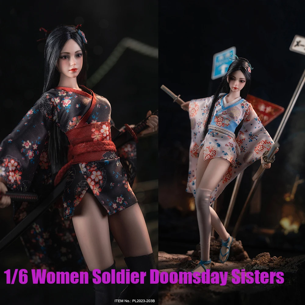 In Stock PL2023-203 1/6 Female Soldier Doomsday Sisters Chika Mio Sexy Kimono Dress Fighting Girl Full Set 12Inch Action Figure