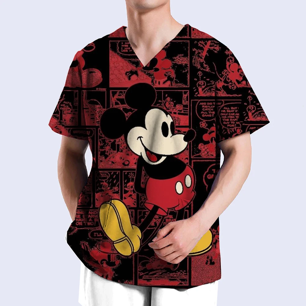 Women Men Blouse For Doctor Surgical Medical Uniform Disney Mickey Mouse Print Pharmacy Clothes Hospital Nurse Accessories Scrub