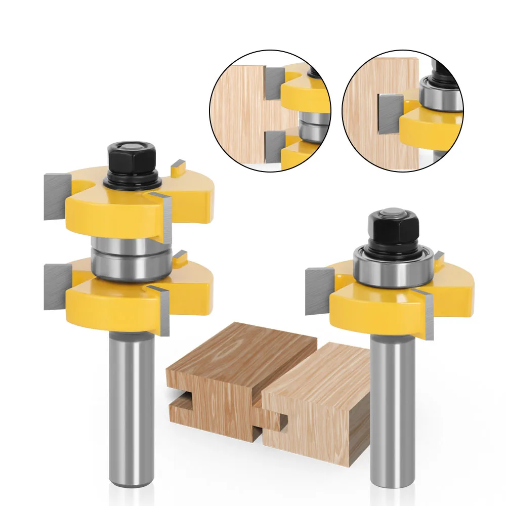 

2Pcs 12mm 1/2 Inch Shank Tongue & Groove Router Bits Set Stock 1-1/2 Tenon Milling Cutter for Wood Woodworking Tools Bit Milling