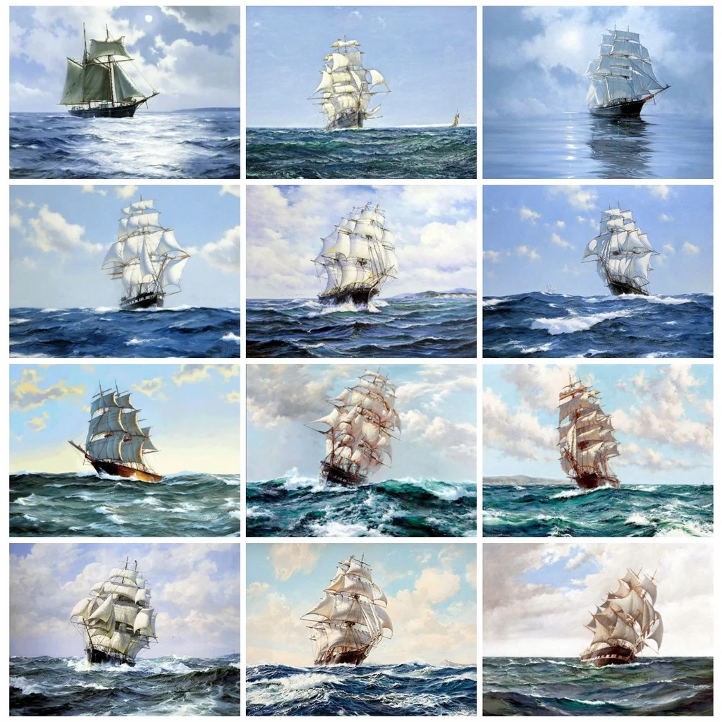 

Diamond Mosaic Ship Rhienstones Art Diamond Embrodery Sea Landscape Cross Stitch Handmade Hobby Gift Wall Decor