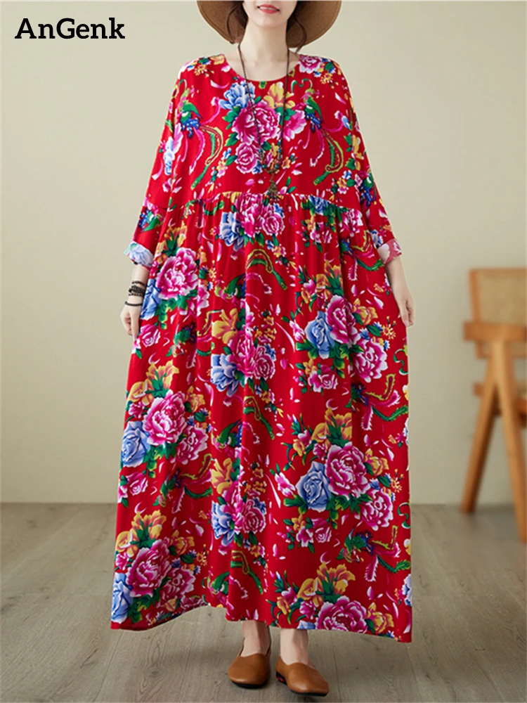 Винтажное хлопковое платье с длинным рукавом цветочным принтом