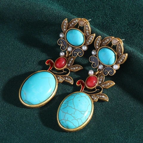 Серьги-капельки STALAIT бирюзовые медные