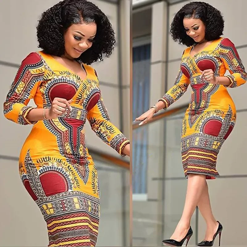 

New in 2022 African Style Floral Print Retro Dress Women Elegant Fashion Plus Size Midi Dress Long Sleeves Vestidos Artisanal Cr