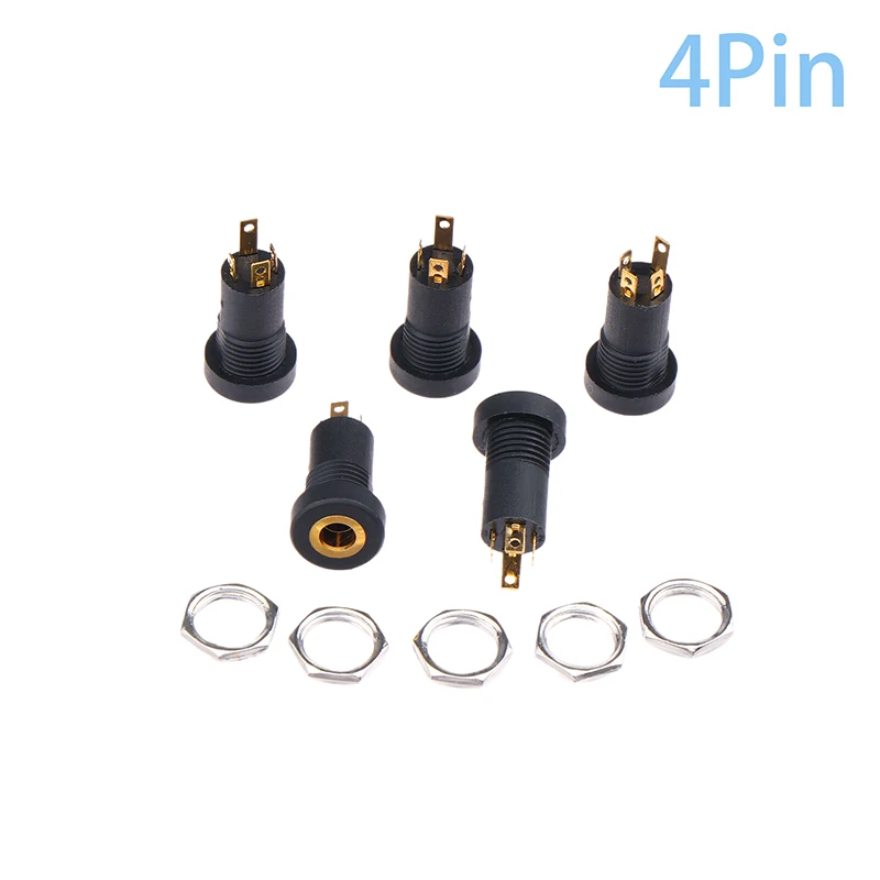 

5 шт. 3/4 контакта PJ392A аудиоразъем 3,5 мм Гнездовой разъем для наушников с гайкой 3/4 полюсный стерео аудиоразъем