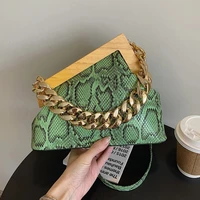 small shoulder crossbody messenger bags wooden handle for women 2022 luxury brand snake pattern thick chain design handbag purse