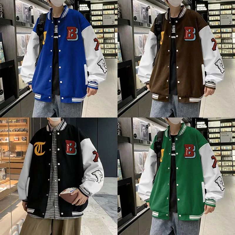 

2023 Men's Clothing Coats Jacket Flocking Letter Embroidery Woolen Leather Sleeve Splicing Baseball Uniform Outerwear