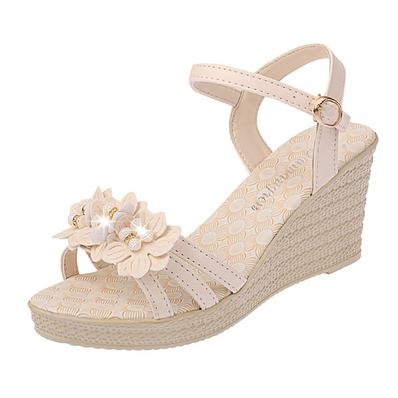 

2022 summer new wedge sandals women's flower buckle high-heeled sandals casual fish mouth women's shoes