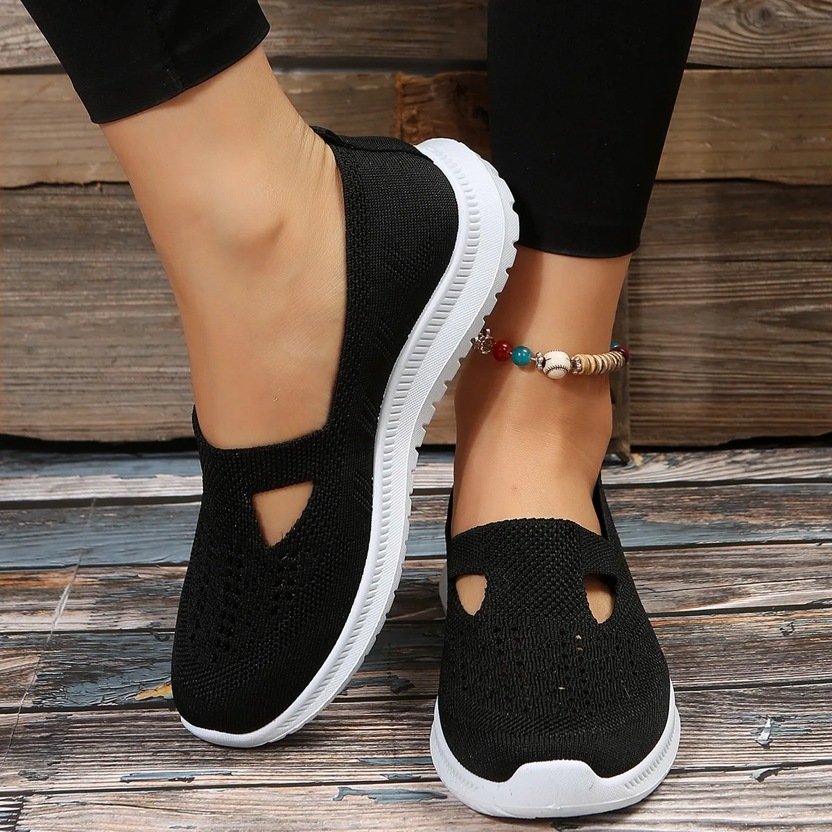 Soft Bottom Knitted Solid Color Flat Shoes for Women Summer Breathable Mesh Slip on Sandals Woman Non Slip Light Casual Loafers