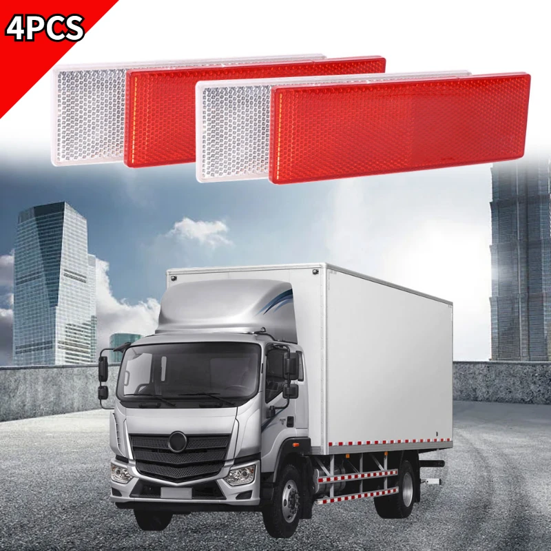 

4pcs Red/White Car Reflective Stickers Motorcycle Trunk Door Warning Decal Reflective Strips Safety Mark Reflector Stickers