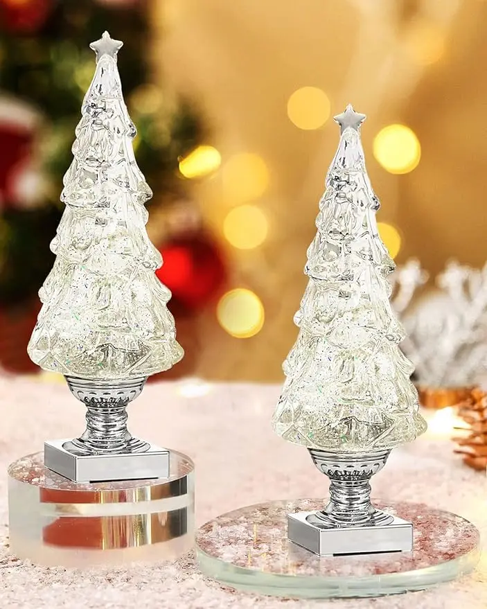 

2 шт. освещенная Рождественская елка, 13.9 дюймов, лампа для рождественской елки, серебряная подсветка, сверкающий снег, блестящие, TreeValentinesChristmas