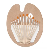 paint palette and brush set for watercolor oil paint large wooden oval shaped artist color mixing tray with thumb hole 12brushes
