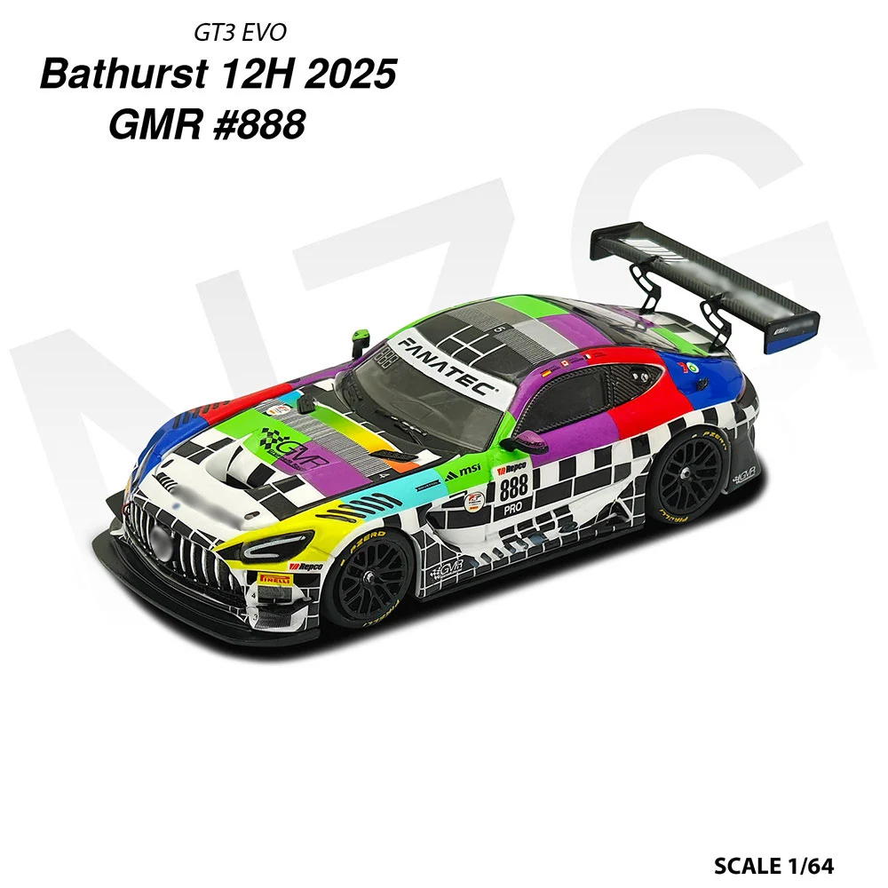 Фото KILOworks 1/64 AMGGT3 EVO II Bathurst 12h 2025 # Модель гоночного автомобиля 888 Diecast с витриной для коллекции и в подарок №1
