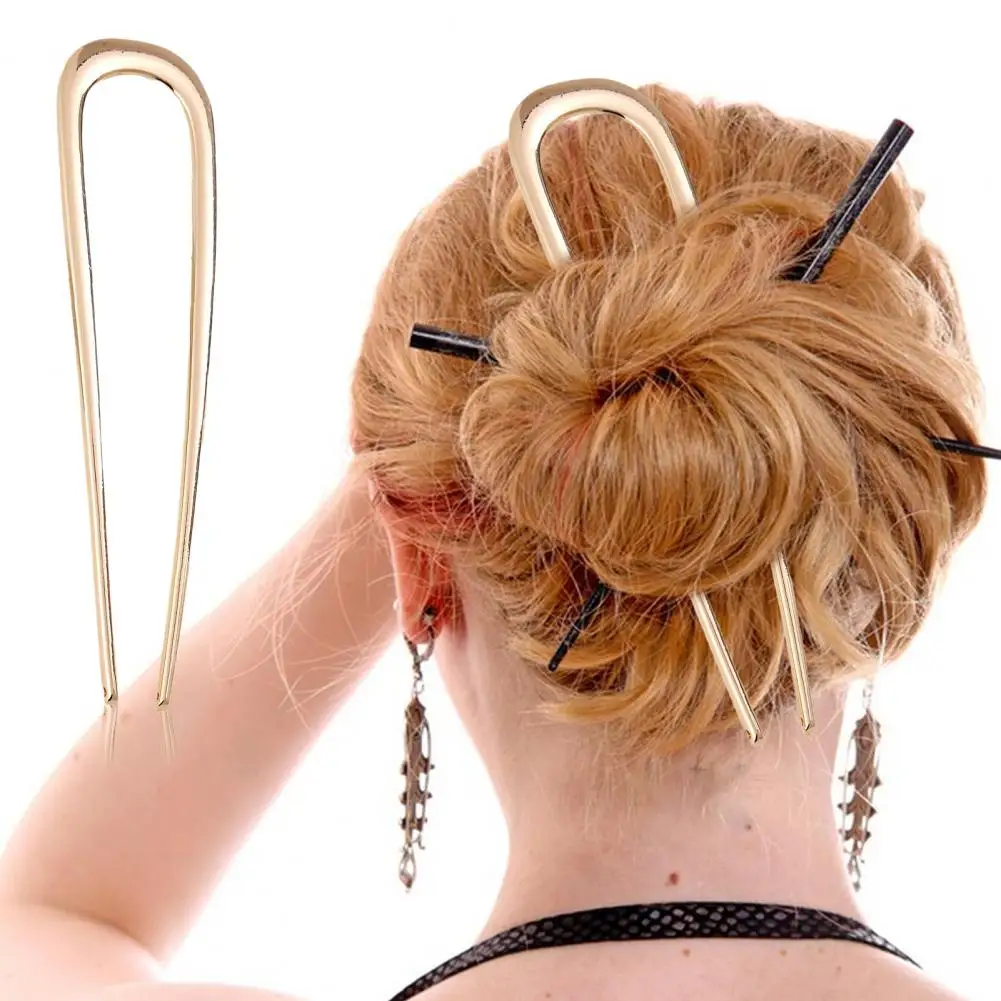 U-образная шпилька для волос 14 см золотистая серебристая из сплава