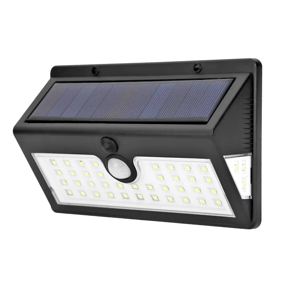 

Outdoor Solar Power Lamps 36 LED Human Body Induction 3 Modes Wall Light Black Plastic Waterproof Garden Street Lighting
