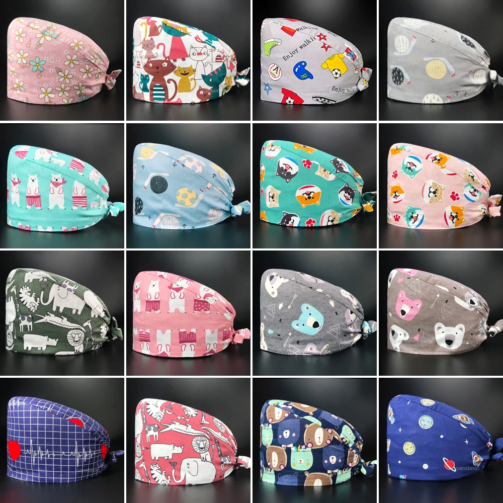 

High quality hospital doctor surgical cap cartoon animal print unisex sweat-absorbent scrub cap beauty salon lady nursing cap