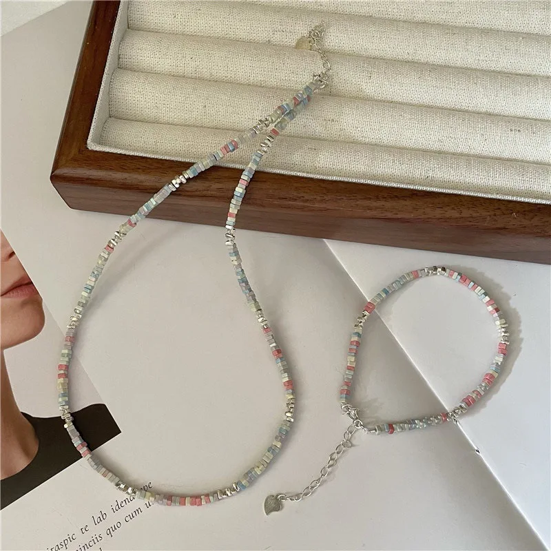 Серебряный браслет с красочным узором макарон женский простой модный