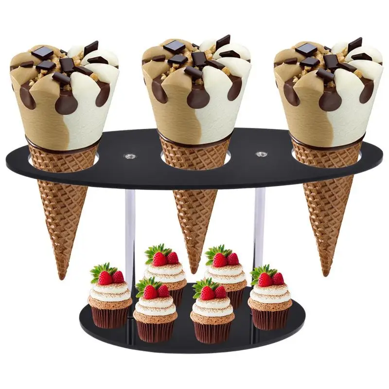 

Acrylic Ice Cream Holder Ice Cream Cone Stand With 3 Holes Capacity Clear Waffle Cone Holder For Ice Cream Cones Snow Cone Hand