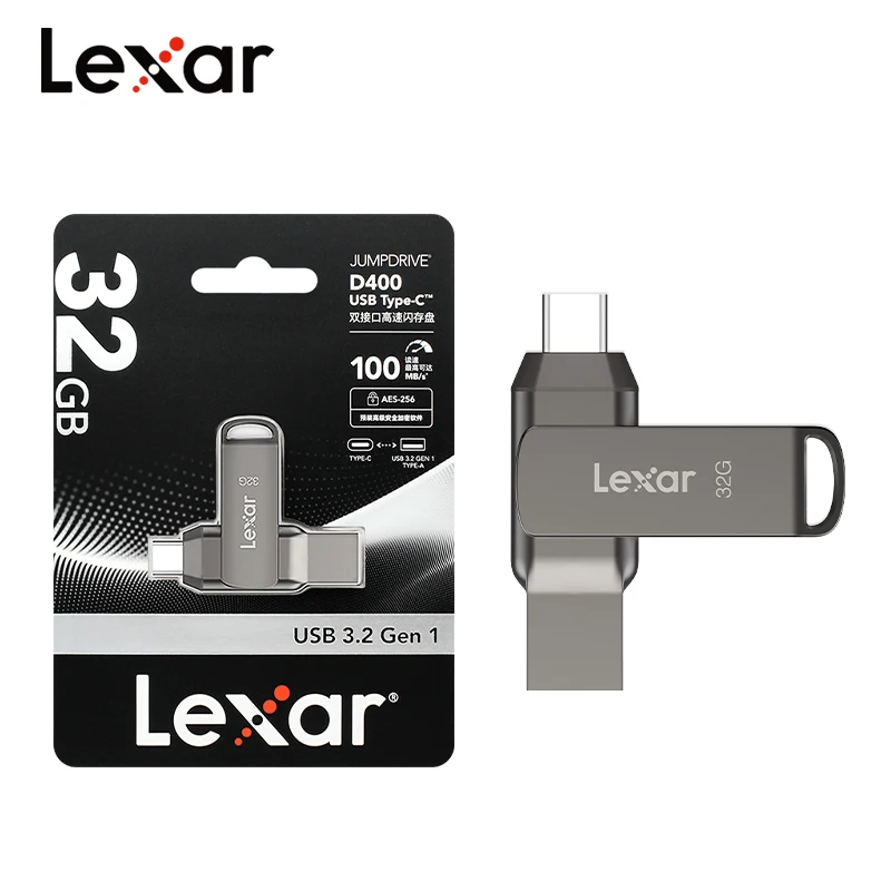 Фото Lexar D400 Металлический USB 3.1 Pen Drive 2-в-1 Type-C USB A флэш-накопитель 32 ГБ 64 ГБ 128 ГБ 256 ГБ Макс. 130 Мбит/с Флэш-накопитель для телефона ПК №1